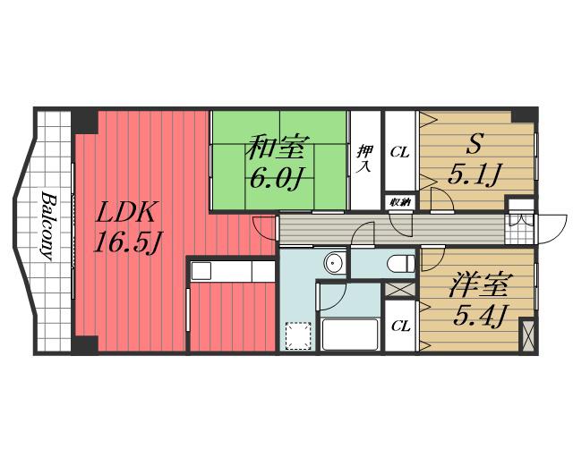 メイプル稲毛(2SLDK/3階)の間取り写真
