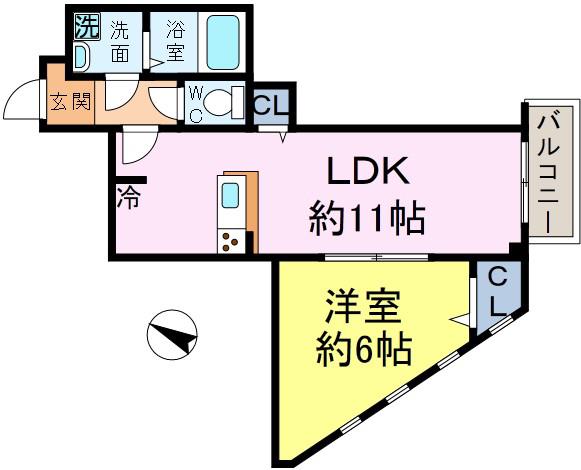 ハイネスメゾン成輪(1LDK/2階)の間取り写真