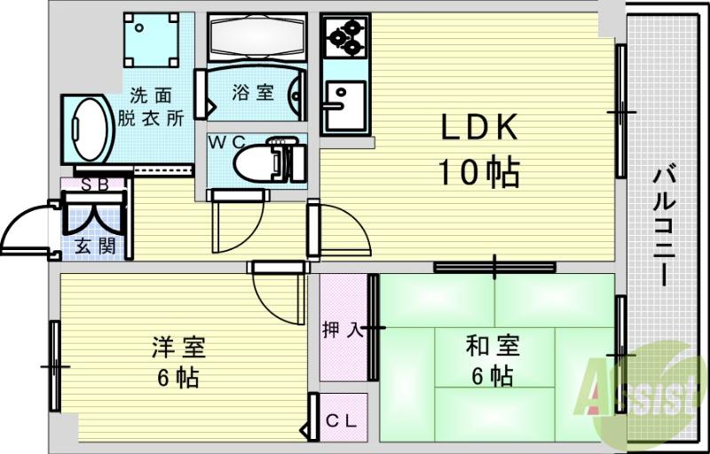 サンシェール千里(2LDK/2階)の間取り写真