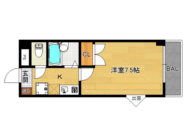K-HOUSE(1K/4階)の間取り写真