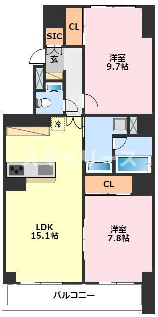 TS GARDEN北柏 2号棟(2LDK/9階)の間取り写真