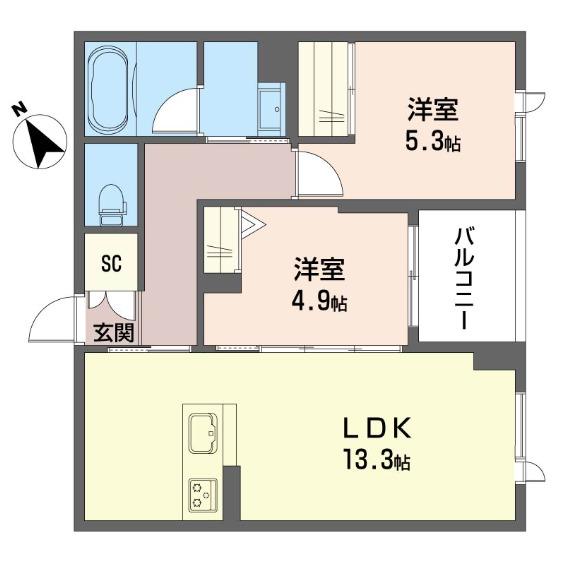 ティエンポ フェリズ I(2LDK/4階)の間取り写真