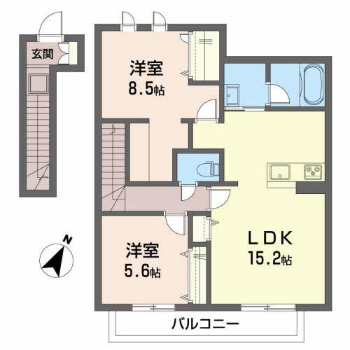 サクラスターかみすき(2LDK/2階)の間取り写真