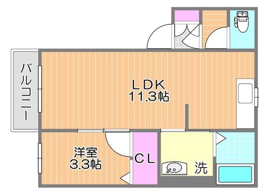 ラ・パルテール国富壱番館(1LDK/1階)の間取り写真