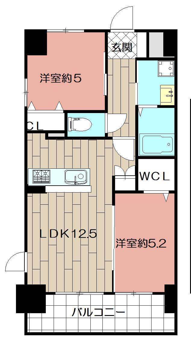 ニューリバー黄金(2LDK/6階)の間取り写真