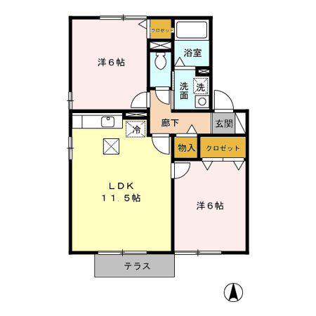 シャロームE棟(2LDK/1階)の間取り写真