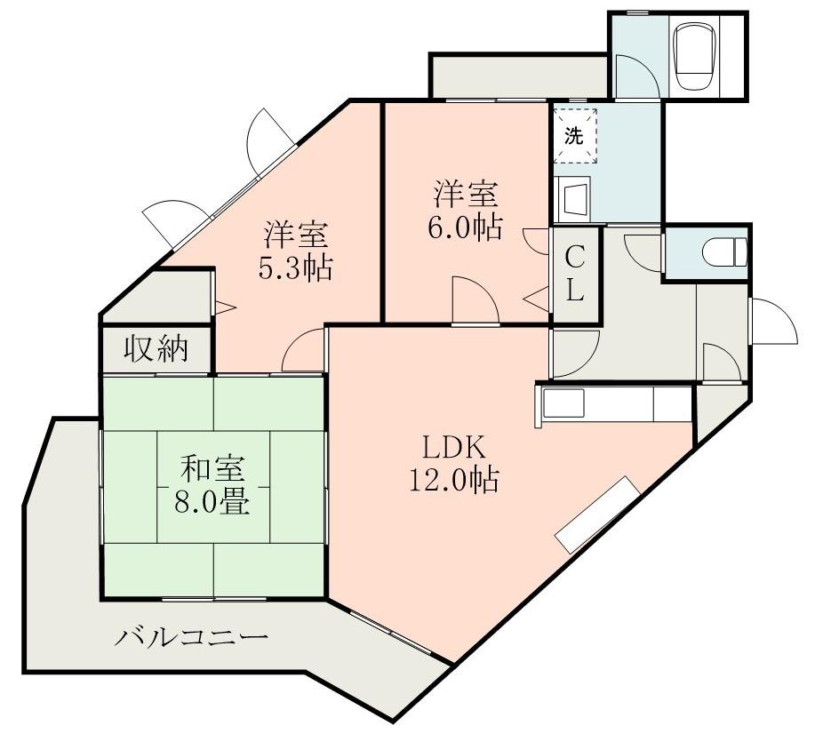 鹿児島ハイツ(3LDK/3階)の間取り写真