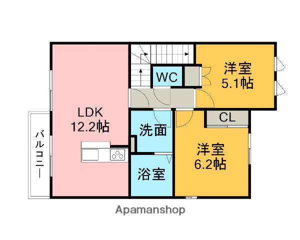 VOLL GLANTZ(2LDK/2階)の間取り写真