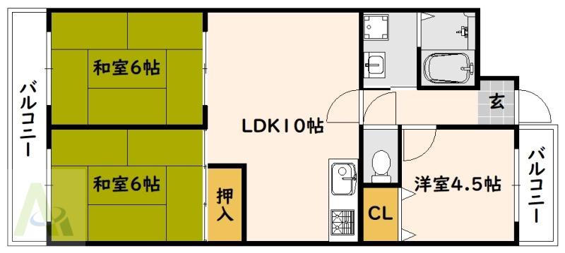 ヨシダビル(3LDK/2階)の間取り写真