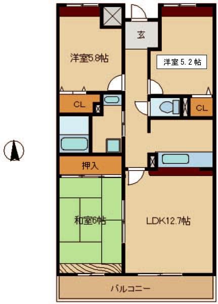 塚口コーストヒルズ(3LDK/6階)の間取り写真