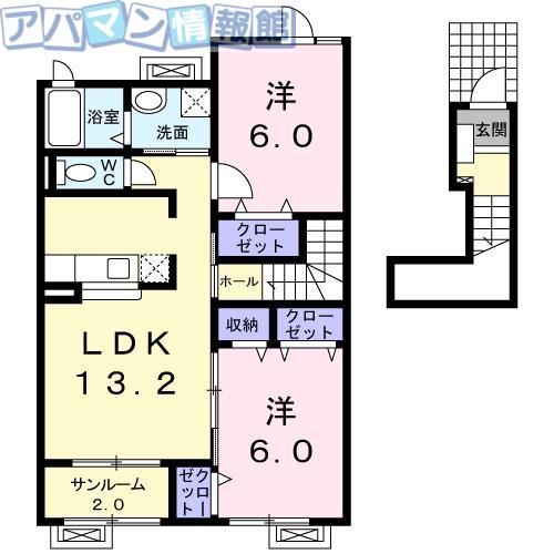 セントラル ハーモニーI(2LDK/2階)の間取り写真
