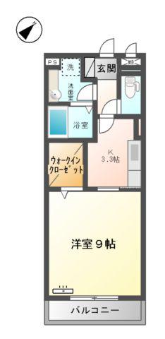 シャインシード湯田(1K/2階)の間取り写真