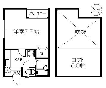 メゾンKT21(1K/2階)の間取り写真