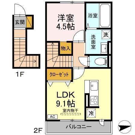 PALACIO A(1LDK/2階)の間取り写真