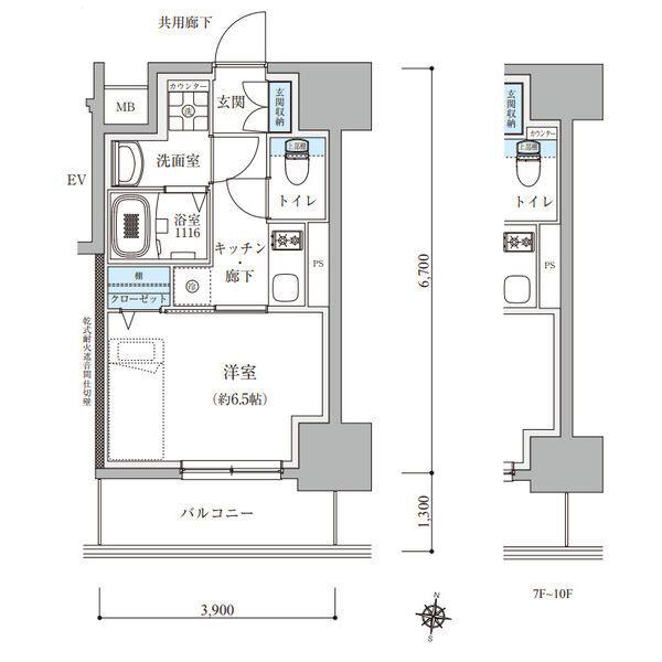 TENAS瑞穂通(1K/5階)の間取り写真