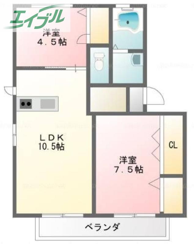 バリュージュ21 A棟(2LDK/2階)の間取り写真