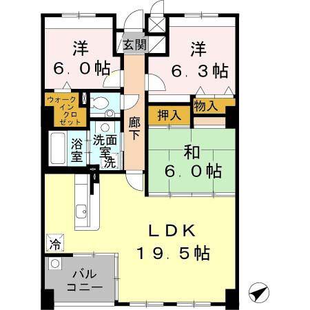 ヴィラウノカ(3LDK/4階)の間取り写真