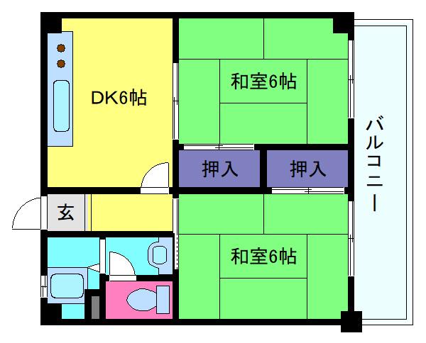 グレイスハイツ六甲(2DK/2階)の間取り写真
