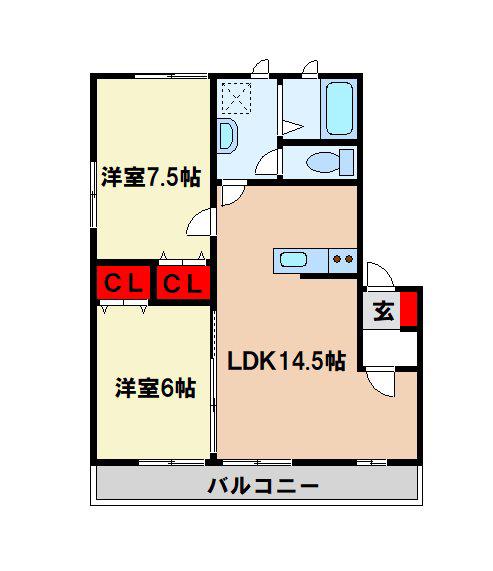 プリムローズ(2LDK/2階)の間取り写真