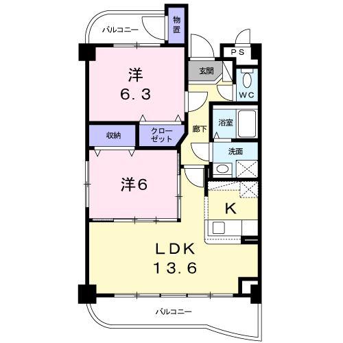 ラルジュ.グランデ(2LDK/4階)の間取り写真