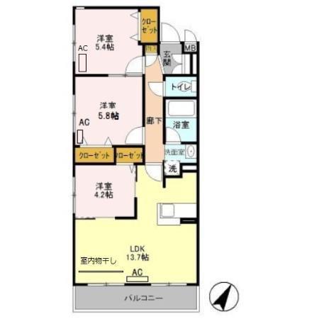 クレア立川(3LDK/3階)の間取り写真
