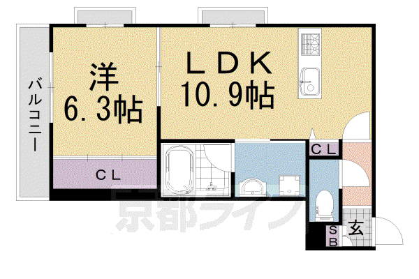 RAN-FUSHIMI(1LDK/2階)の間取り写真