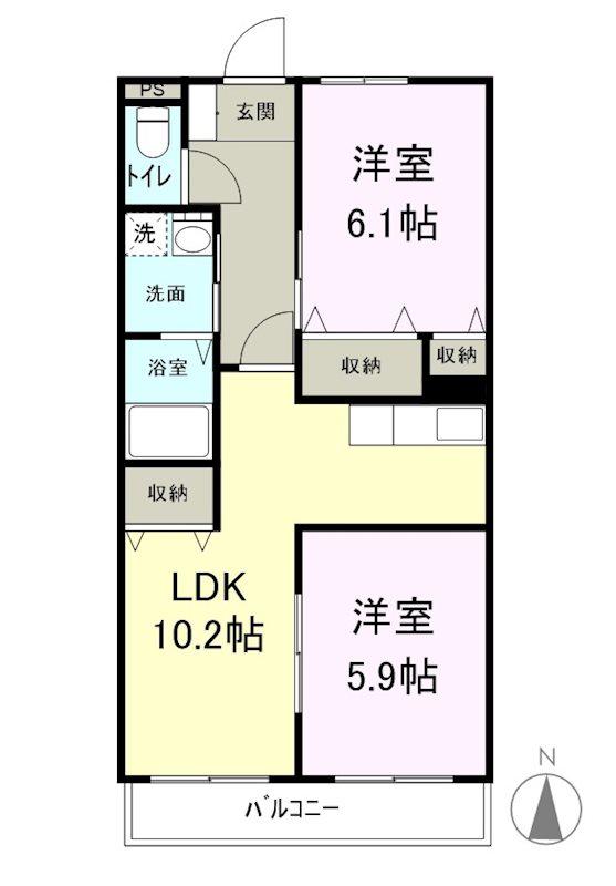サニーサイド(2LDK/1階)の間取り写真