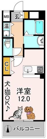 ドムスIV(ワンルーム/2階)の間取り写真