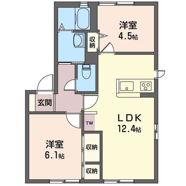 クレアールB(2LDK/1階)の間取り写真