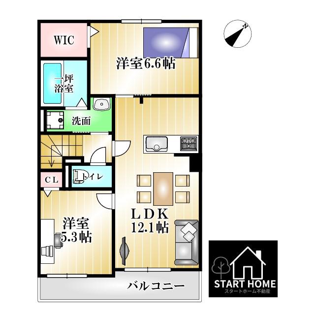 メゾンドK2国府(2LDK/2階)の間取り写真