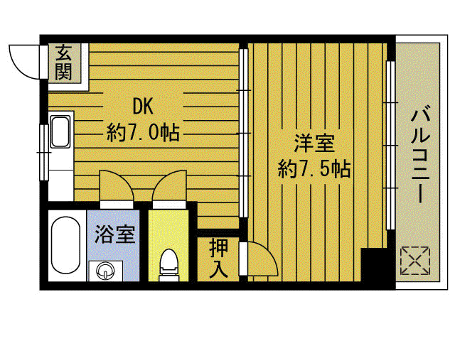 コーポ車木(1DK/3階)の間取り写真