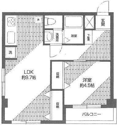 中野江原町マンション(1LDK/4階)の間取り写真