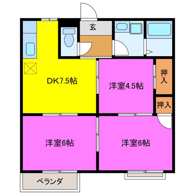 ハイツクラウンA(3DK/2階)の間取り写真