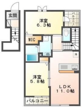 フォンターナ1(2LDK/2階)の間取り写真