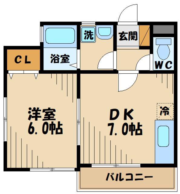 京王線 飛田給駅 徒歩13分 2階建 築26年(1DK/2階)の間取り写真