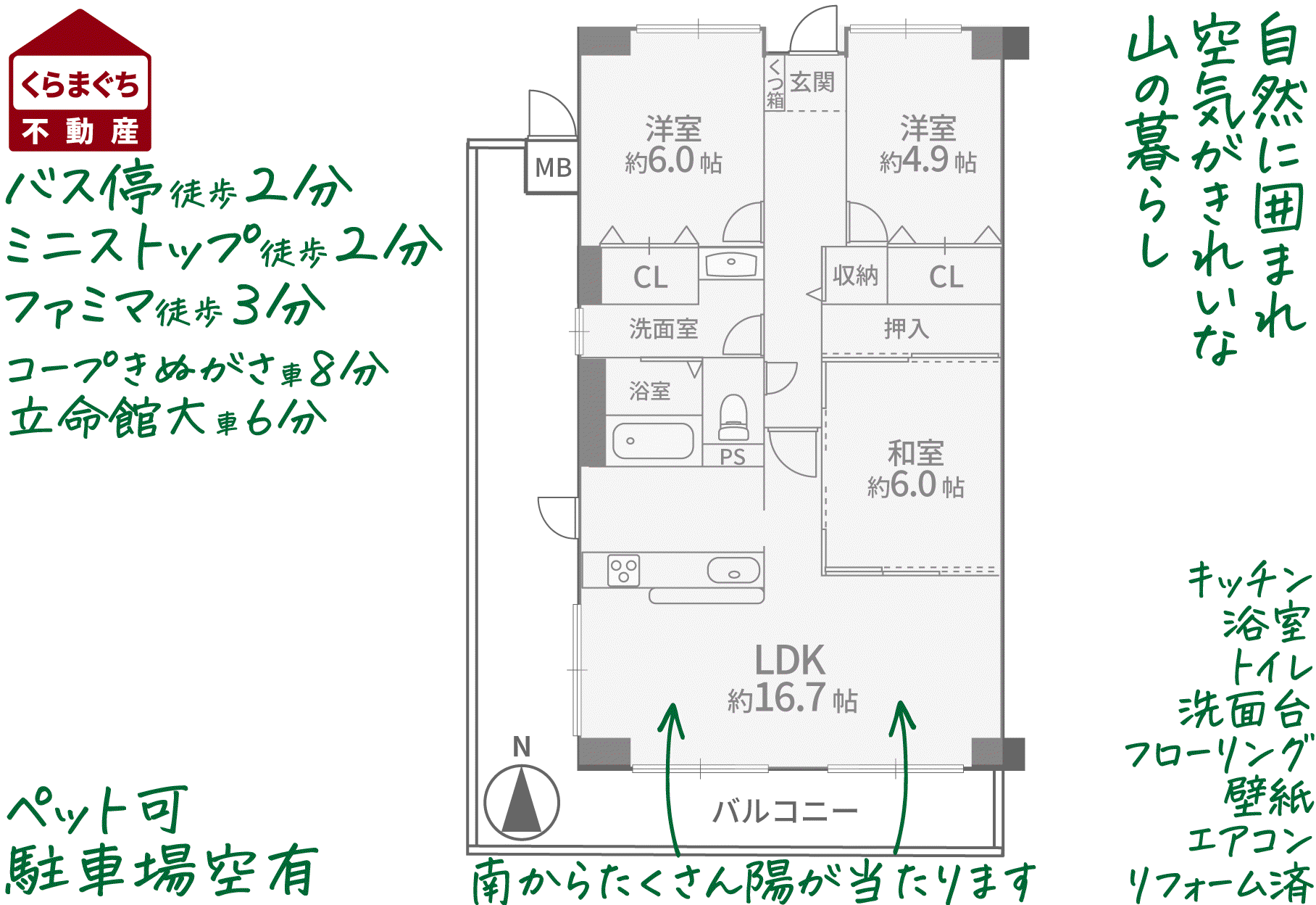 サンステージ衣笠(3LDK/4階)の間取り写真