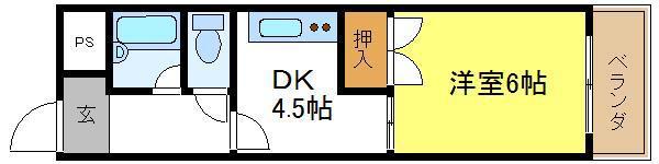 ミタカホーム8番(1DK/6階)の間取り写真