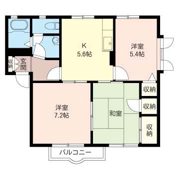 カーサ十一屋 A(3K/2階)の間取り写真