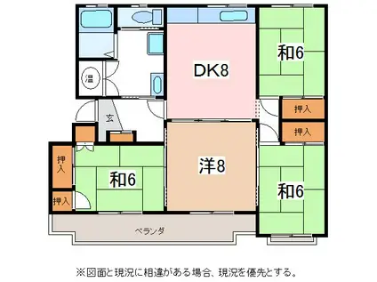 レインボーハウス波田II(4DK/1階)の間取り写真