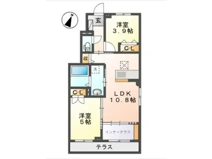 ディモーラ山崎/1F(2LDK/1階)の間取り写真