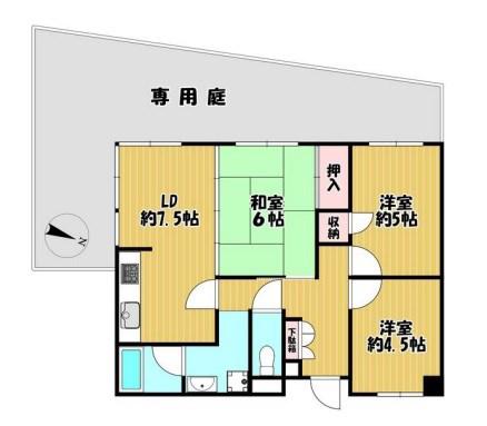 クリーンピア英賀保(3DK/1階)の間取り写真