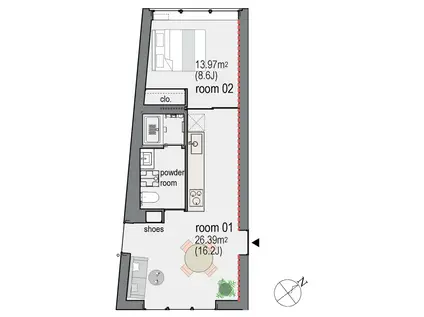 SAIL(1LK/2階)の間取り写真