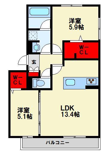 D-ROOM前田(2LDK/3階)の間取り写真