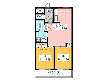 ハーフェン(2LDK/2階)の間取り写真