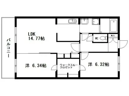 エーデルワイス(2LDK/2階)の間取り写真