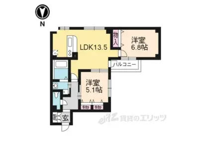 コモド御所南(2LDK/3階)の間取り写真