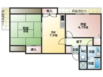 メゾンドール桑野(2DK/4階)の間取り写真