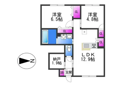 ラシーネ若江(2LDK/1階)の間取り写真