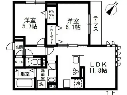 練馬区石神井町8丁目(2LDK/1階)の間取り写真