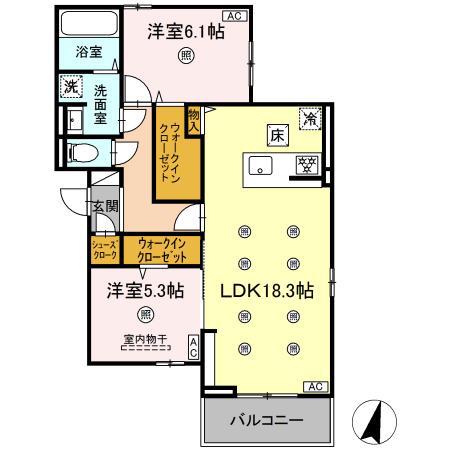 DーROOM美野島(2LDK/1階)の間取り写真